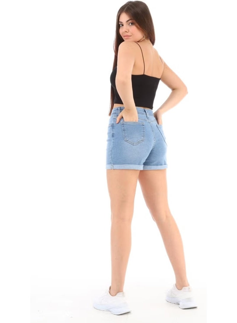 Cedy Denim Women Kyiv Blue High Waist Double Leg Denim Shorts Classic Mini Jean Shorts C604 - Image 3